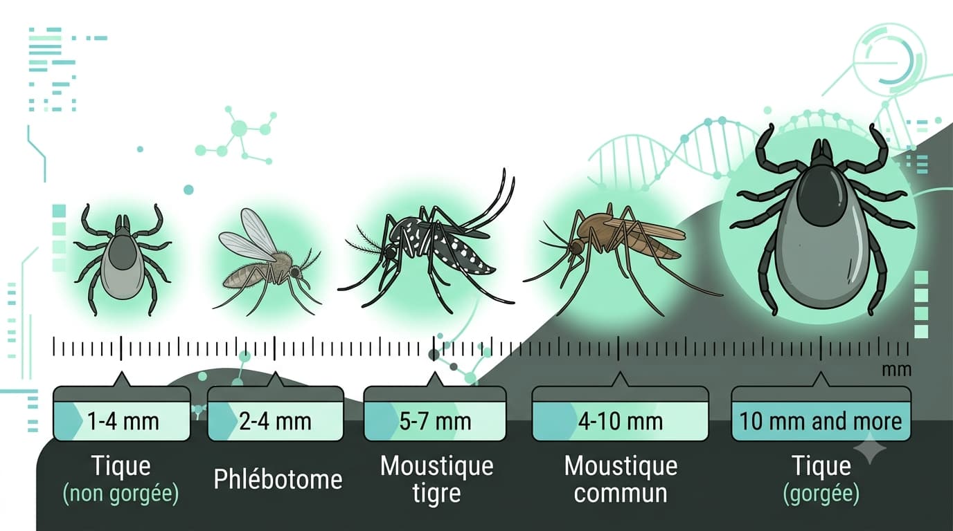 taille-tique-moustique-phlebotome schéma comparatif des tailles de moustiques, phlébotomes ou tiques